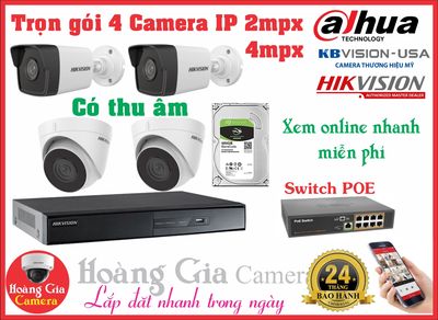 Bộ Camera IP thu âm POE, siêu nét Hikvision, Dahua