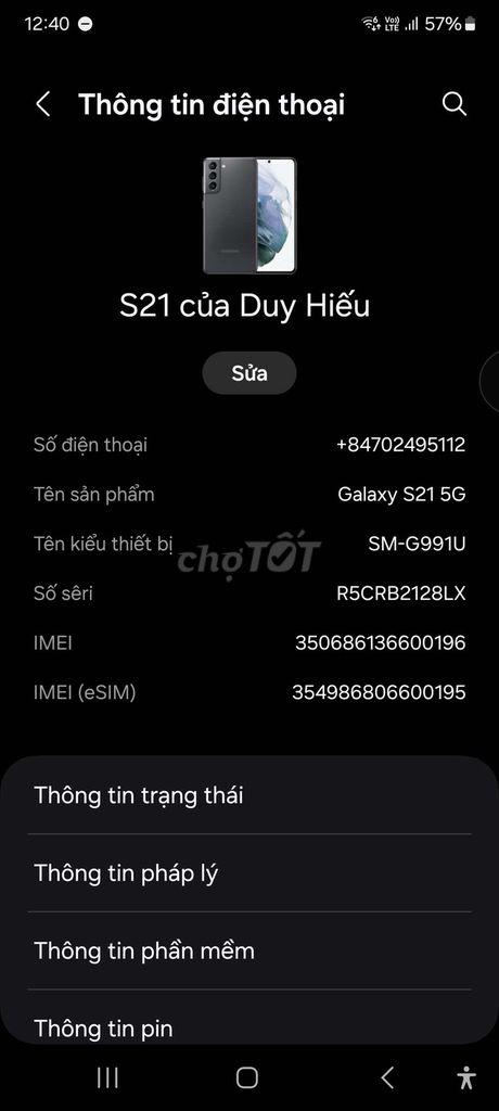 Samsung Galaxy S21 5G Xám. Mua bán Điện thoại tại Huyện Hòa Vang Đà Nẵng được đăng bởi Duy Hiếu hình 1