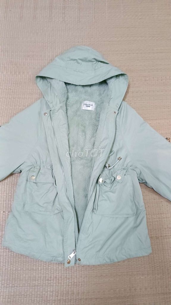 Siêu phẩm áo khoác parka xanh min full lông thỏ