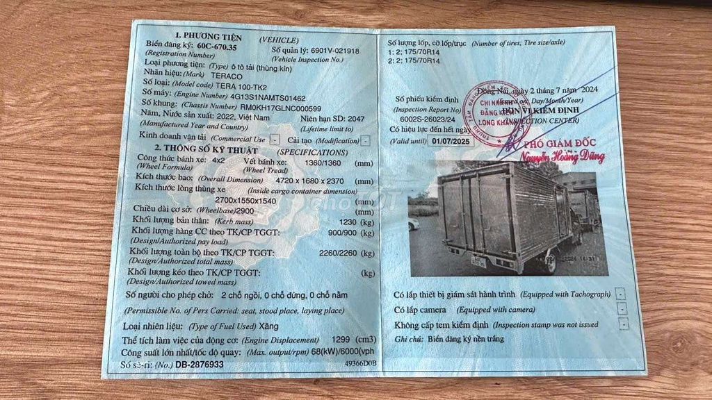 BÁN GẤP Teraco 900kg đời 2022 thùng kín 2m7. Mua bán Xe tải, xe ben tại Thành phố Thuận An Bình Dương được đăng bởi Xe tải Bình Dương hình 6