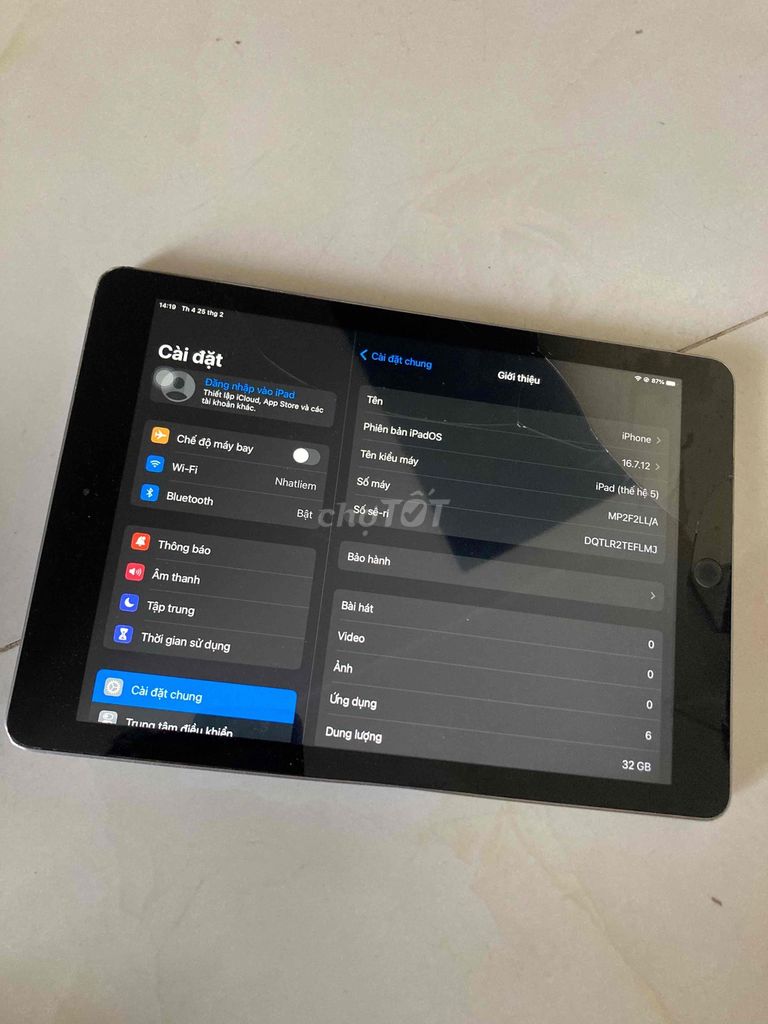 Apple iPad Gen 5 32GB Xám Màn hình nứt. Mua bán Máy tính bảng tại Quận Cẩm Lệ Đà Nẵng được đăng bởi Long Vy hình 1