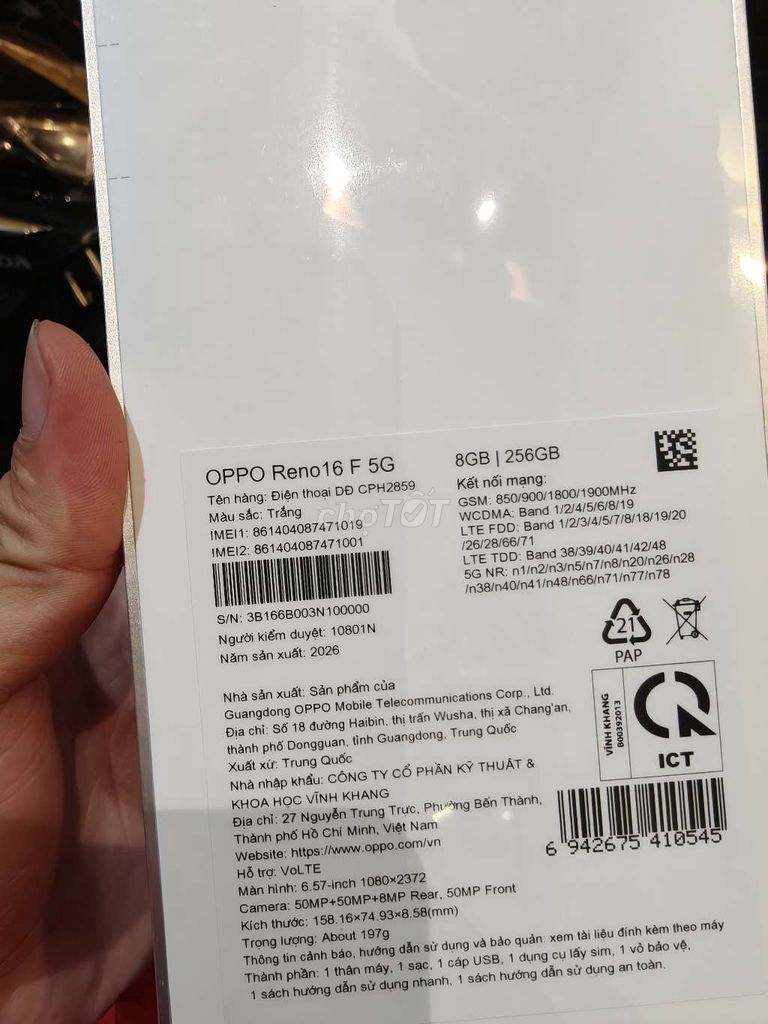 OPPO Reno16 F 5G 256GB Trắng Trung Quốc. Mua bán Điện thoại tại Quận 7 Tp Hồ Chí Minh được đăng bởi trí hình 1
