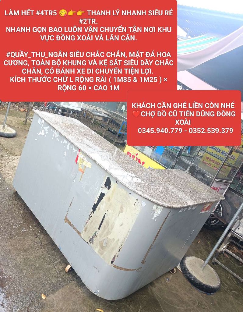 Quầy thu ngân chữ L đá hoa cương xám 60cm. Mua bán Đồ dùng văn phòng tại Thành phố Đồng Xoài Bình Phước được đăng bởi CHỢ ĐỒ CŨ TIẾN DŨNG hình 1