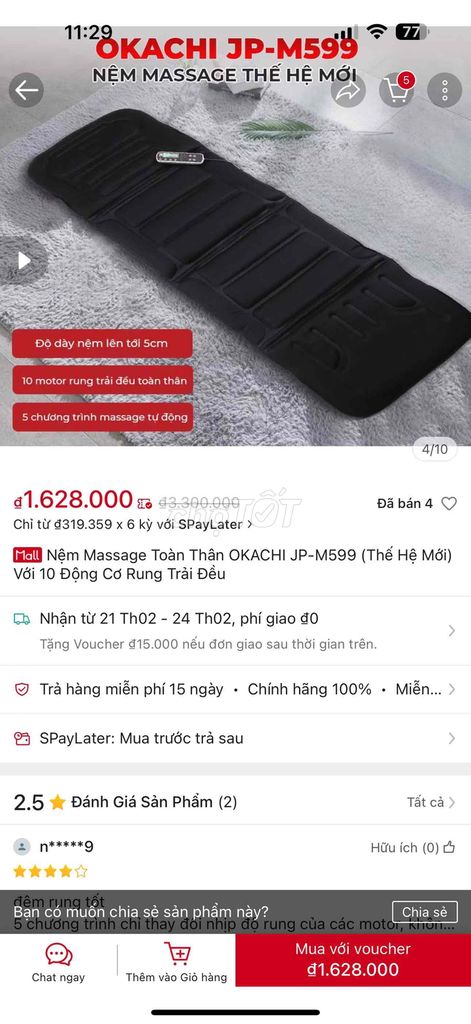 Nệm Massage Toàn Thân OKACHI JP-M599 (Thế Hệ Mới)