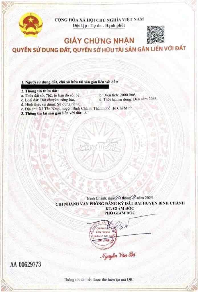 💥 BÁN GẤP ĐẤT MẶT TIỀN ĐƯỜNG LÁNG CÁT — XÃ TÂN NHỰT, BÌNH CHÁNH — 2000