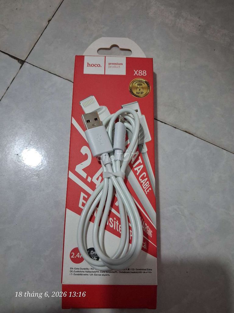 Cáp sạc Hoco X88 Trắng cổng Lightning. Mua bán Phụ kiện (Màn hình, Chuột...) tại Huyện Châu Thành Bến Tre được đăng bởi Hoàng Phúc hình 1