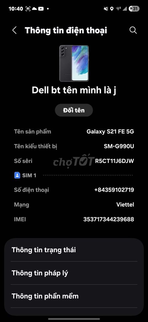 Samsung S21 FE 5G Đen Đã qua sử dụng. Mua bán Điện thoại tại Thành phố Biên Hòa Đồng Nai được đăng bởi Hưng Gia hình 1