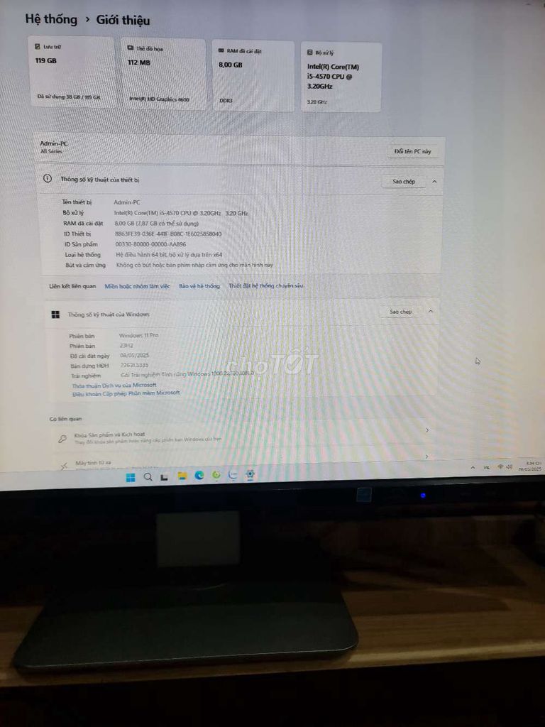 PC Core i5, RAM 8GB, SSD 128GB, No Monitor