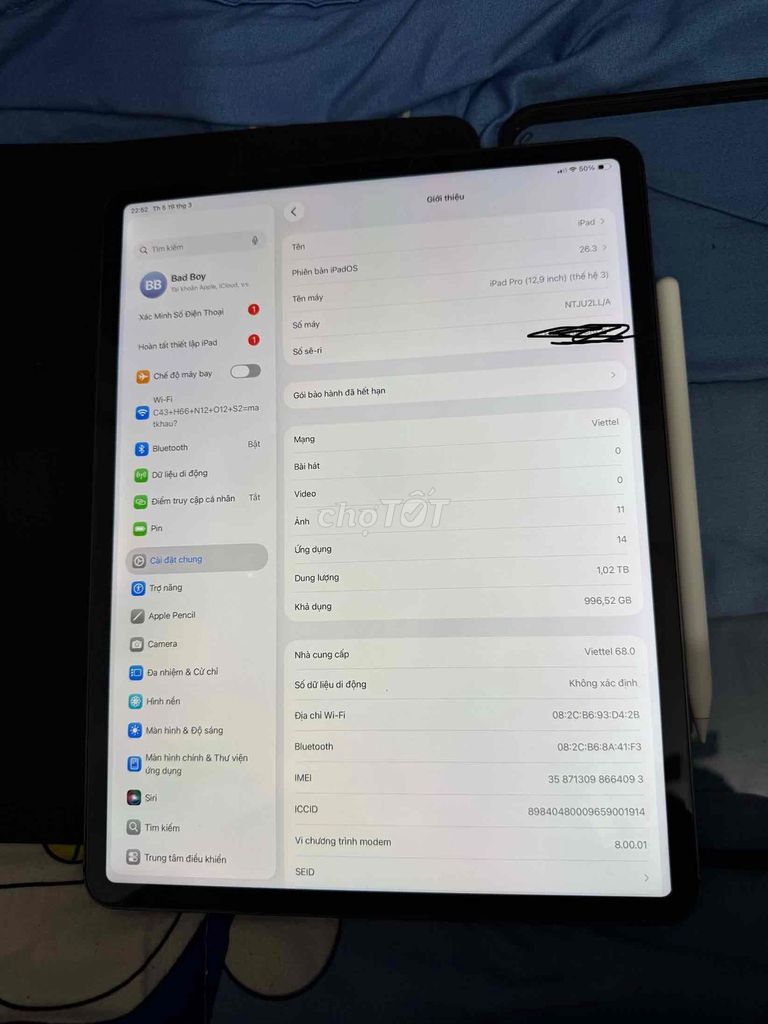 Apple iPad Pro 12.9 inch 1TB Xám 5G kèm bút pencil. Mua bán Máy tính bảng tại Quận Hà Đông Hà Nội được đăng bởi Trần tiến hình 1