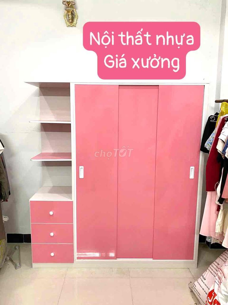 tủ áo nhựa cửa lùa phí lắp ráp 0 đồng kt 160cm