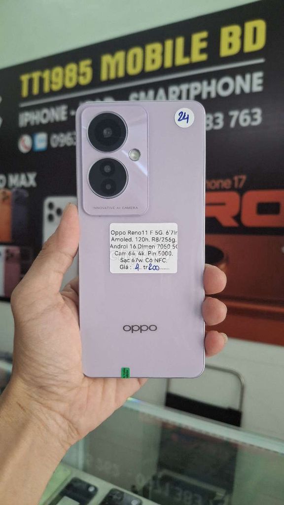 Oppo Reno11 F 5G 256GB Tím. Mua bán Điện thoại tại Thành phố Thủ Dầu Một Bình Dương được đăng bởi TTMobileBD hình 1