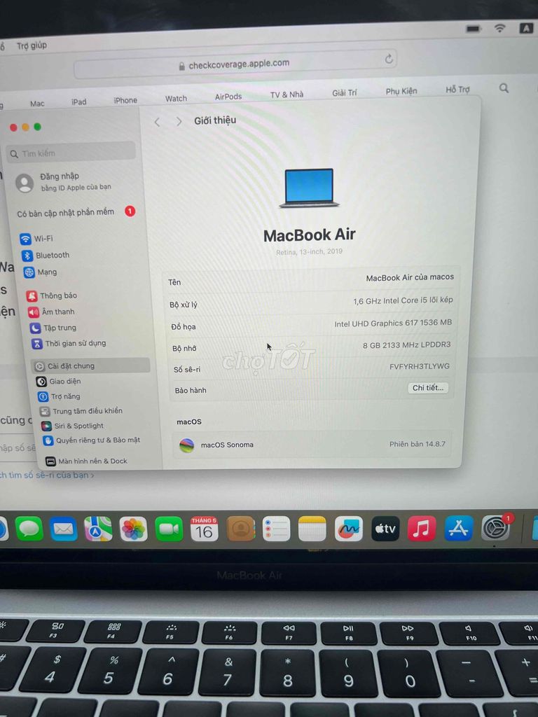Apple MacBook Air 2019 i5 8GB/128GB. Mua bán Laptop tại Quận Hai Bà Trưng Hà Nội được đăng bởi Dinh Canh hình 1
