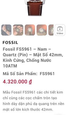 Đồng Hồ Fossil Nam FS5961 Dây Da 42 mm