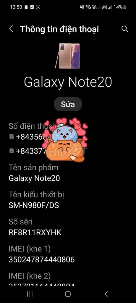 Samsung Galaxy Note 20 Đồng Đã sử dụng. Mua bán Điện thoại tại Thành phố Pleiku Gia Lai được đăng bởi Liuliu hình 1
