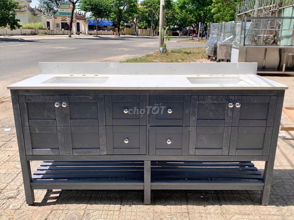 Tủ lavabo Gỗ Đá Xám Đứng 2 Chậu. Mua bán Thiết bị vệ sinh, nhà tắm tại Quận Sơn Trà Đà Nẵng được đăng bởi THẾ GIỚI ĐỒ CŨ ĐÀ NẴNG hình 1