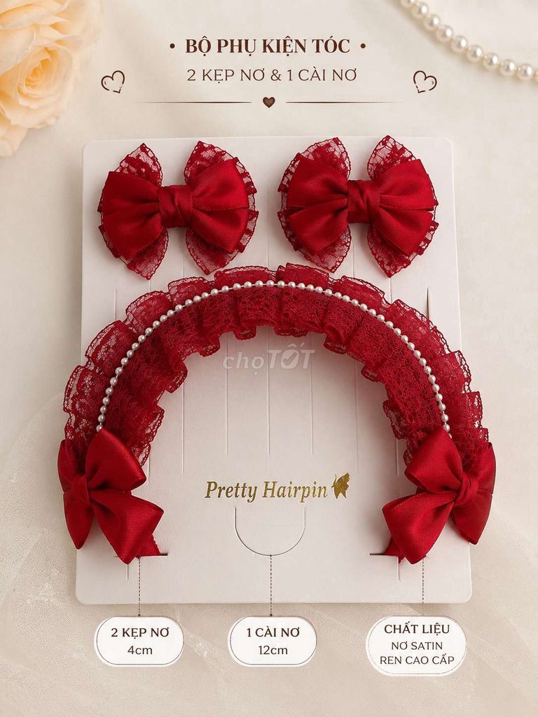 Phụ kiện tóc nữ Satin, Ren Đỏ. Mua bán Phụ kiện thời trang khác tại Thành phố Vĩnh Long Vĩnh Long được đăng bởi ST STORE chuyên sỉ hình 1
