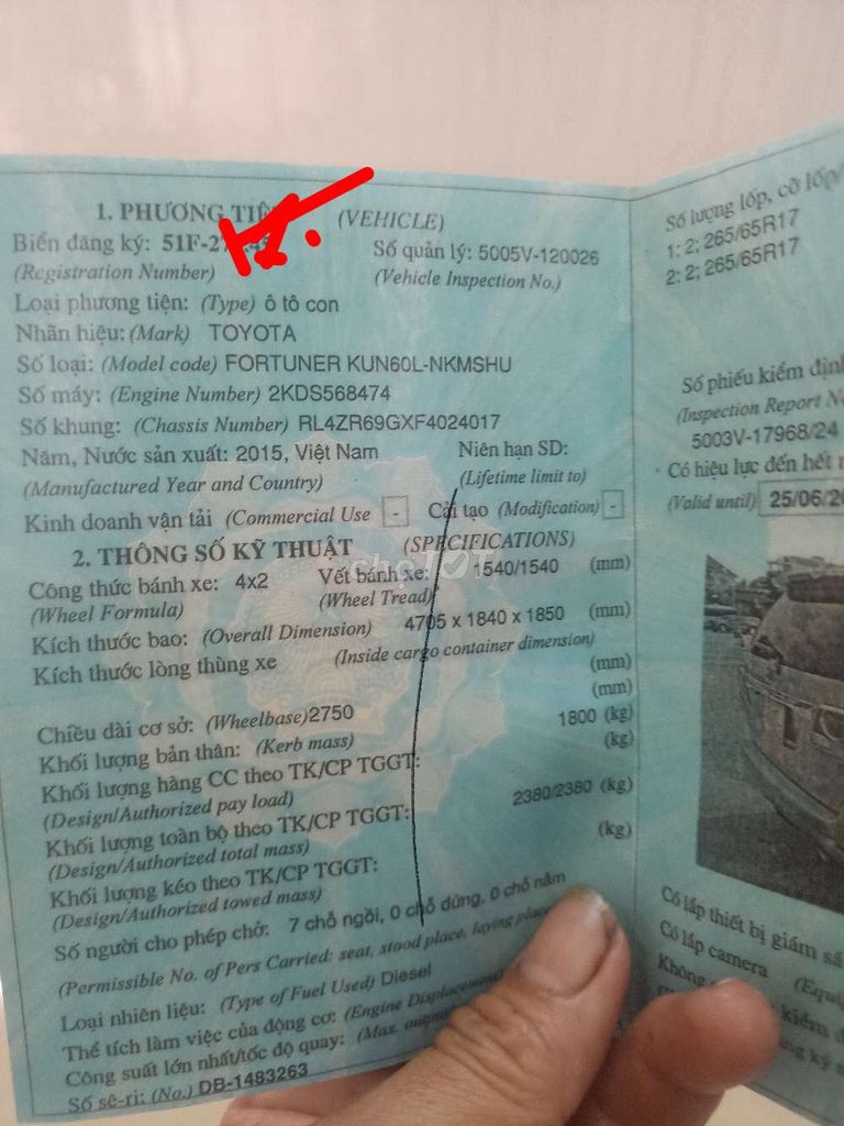 Toyota Fortuner 2015 2.5G 4x2 - 95000 km. Mua bán Ô tô tại Huyện Hóc Môn Tp Hồ Chí Minh được đăng bởi hoang minh hình 5