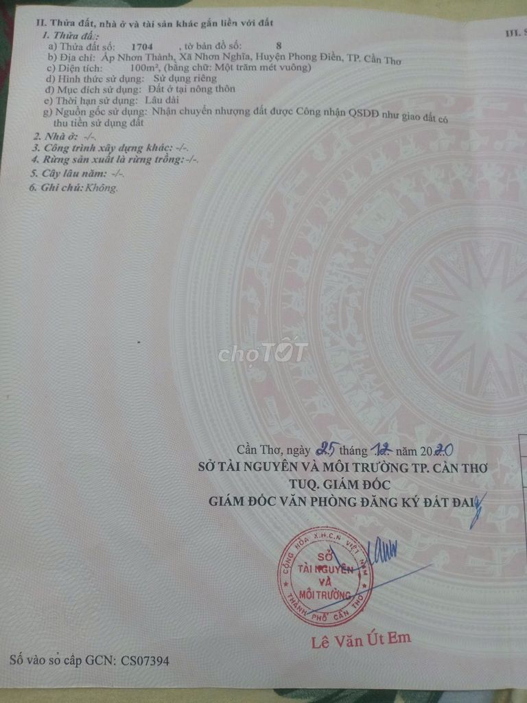 BÁN THU HỒI VỐN THỔ CƯ  5*20=100 PHONG ĐIỀN. 440 TRIỆU. 2 NỀN LIỀN KỀ
