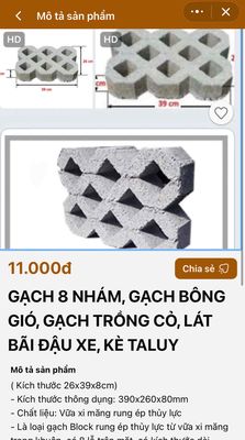 GẠCH 8 NHÁM, GẠCH BÔNG GIÓ, GẠCH TRỒNG CỎ, LÁT BÃI. Mua bán Nội thất, đồ gia dụng khác tại Thành phố Đà Lạt Lâm Đồng được đăng bởi  DCN SÀI GÒN 