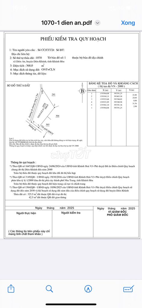 Bán đất Diên An - Diên Khánh   ⚡️Diện tích : 368m2 có 155m2 đất ở. Mua bán đất tại Huyện Diên Khánh Khánh Hòa được đăng bởi Văn Liêm Đất Xã Ven Biển hình 2