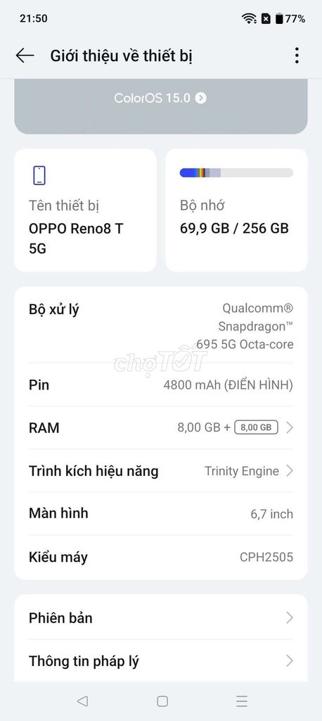 OPPO Reno8 T 5G 256GB Trắng. Mua bán Điện thoại tại Quận 12 Tp Hồ Chí Minh được đăng bởi Khanh Quốc hình 1