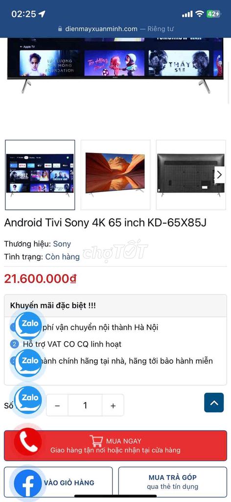 TV sony 65inch 120hz 4k giọng nói đẹp như mới