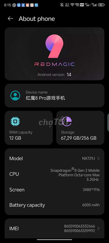 Redmagic 8 Pro 256GB Đen. Mua bán Điện thoại tại Thành phố Bắc Ninh Bắc Ninh được đăng bởi Lhh hình 1