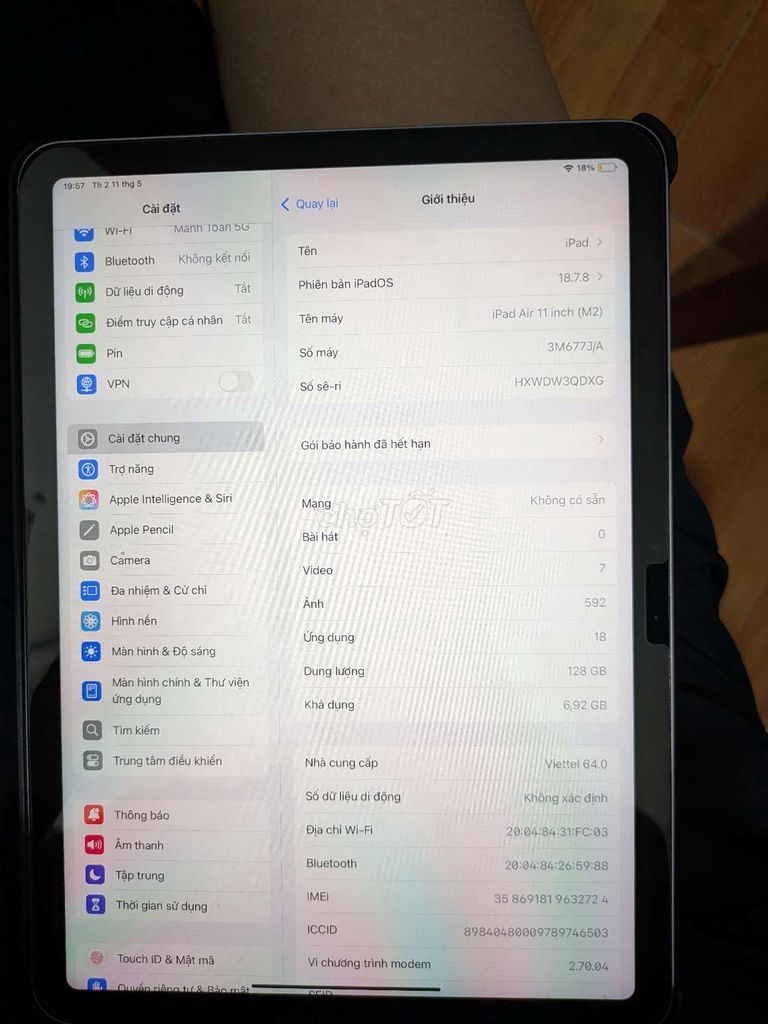 Apple iPad Air 6 M2 Bản 5G 11 inch 128GB. Mua bán Máy tính bảng tại Quận Đống Đa Hà Nội được đăng bởi Mạnh Toàn hình 1