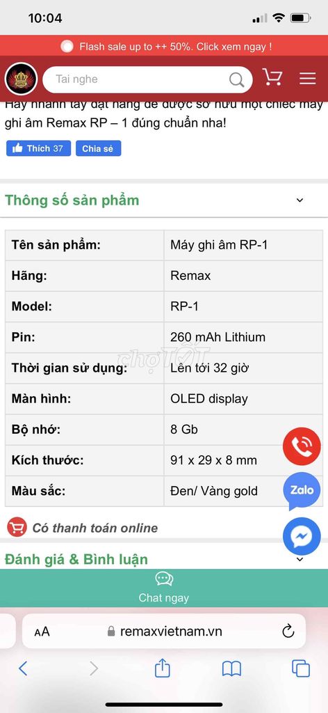 Máy Ghi Âm Remax RP-1, Oled, 8GB, Đen vàng (99%)