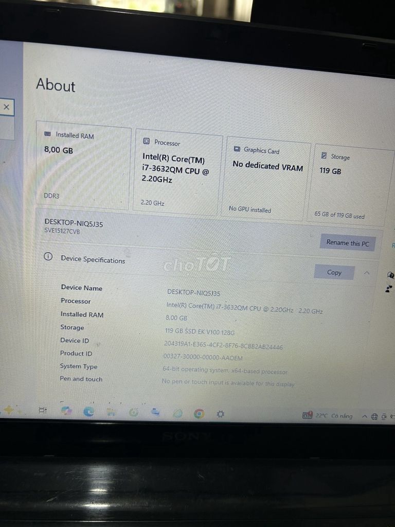 Sony VAIO SVE151A11W i7 15.6 inch 8GB/128GB. Mua bán Laptop tại Quận Long Biên Hà Nội được đăng bởi Hoàng Minh E-Tech Công Ty Máy May Công Nghiệp hình 1