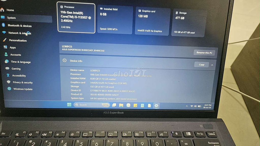 ASUS ExpertBook B1400CEAE i5-1135U 8GB/477GB . Mua bán Laptop tại Quận Bình Thạnh Tp Hồ Chí Minh được đăng bởi Thanh Trần hình 1