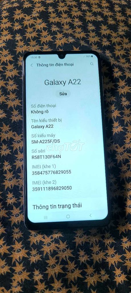 Samsung Galaxy A22 128GB Tím nhạt. Mua bán Điện thoại tại Quận Ninh Kiều Cần Thơ được đăng bởi BÌNH AN hình 1