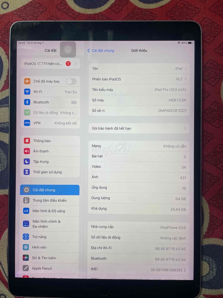 Apple iPad Pro 10.5 64GB Bạc Đã sử dụng. Mua bán Máy tính bảng tại Thị xã Phổ Yên Thái Nguyên được đăng bởi Mạnh hình 1