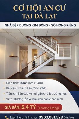 nhà 5,4 tỷ có 1 trệt 1 lầu đường ô tô Ngô Quyền phường 6 Đà Lạt