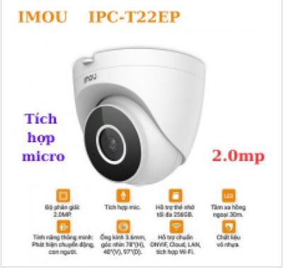 Camera Wifi imou 2.0mp IPC-T22EP Cố Định-Micro