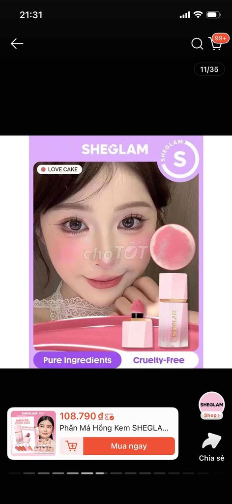 má hồng kem SHEGLAM Nữ. Mua bán Phụ kiện thời trang khác tại Quận 8 Tp Hồ Chí Minh được đăng bởi LBVy hình 1