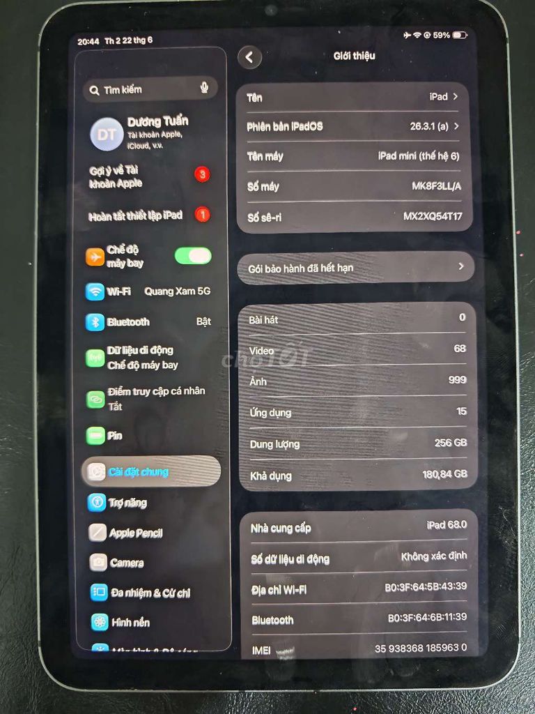 iPad mini 6 5G 256GB mất vân tay. Mua bán Máy tính bảng tại Quận Nam Từ Liêm Hà Nội được đăng bởi Tuấn TaToo hình 1