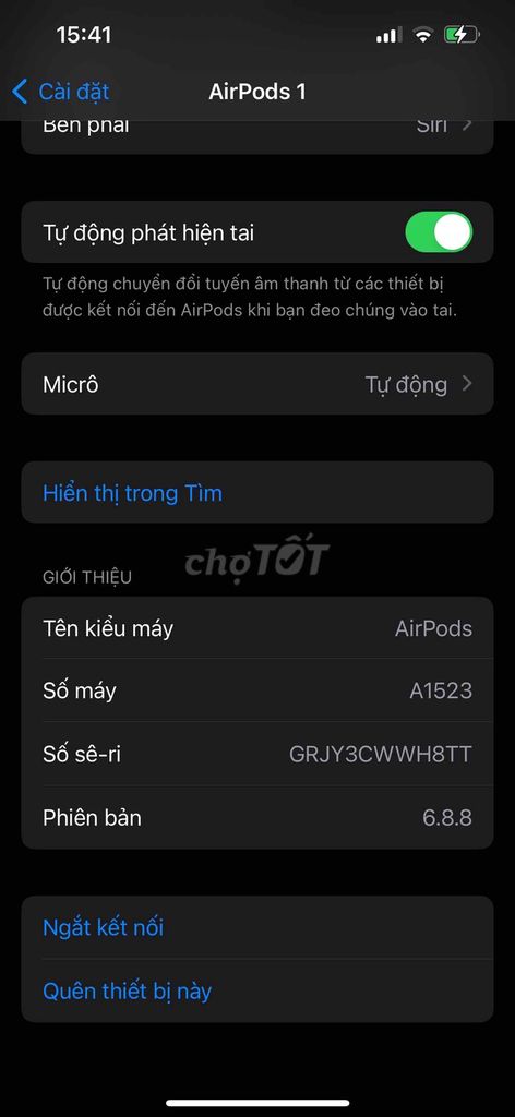 TAI NGHE AIRPORD 1 nguyên zin, chai pin