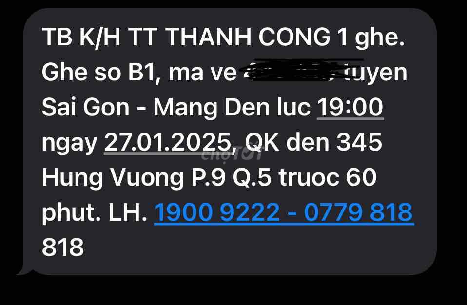 Pass vé giường đôi SG - BX Đức Long ngày 27/1