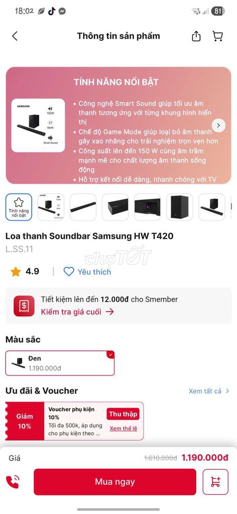 Loa thanh Samsung HW T420 Đen. Mua bán Tivi, Âm thanh tại Quận 10 Tp Hồ Chí Minh được đăng bởi Võ Tuấn Anh hình 1