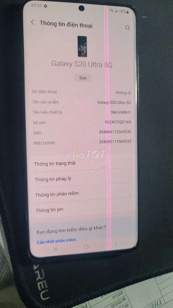 Samsung Galaxy S20 Ultra 5G 128GB Đen. Mua bán Điện thoại tại Quận Bình Tân Tp Hồ Chí Minh được đăng bởi  NHƯ PHÚC hình 1