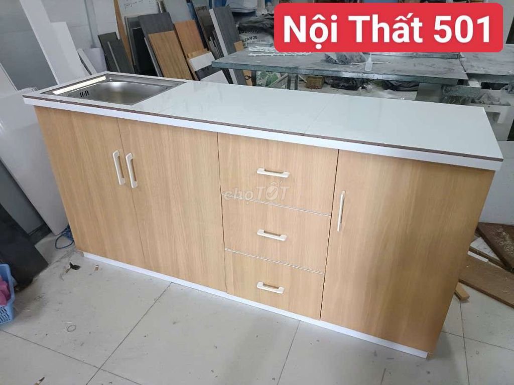 Tủ bếp nhựa Đài Loan ngang 1m6, kèm phụ kiện