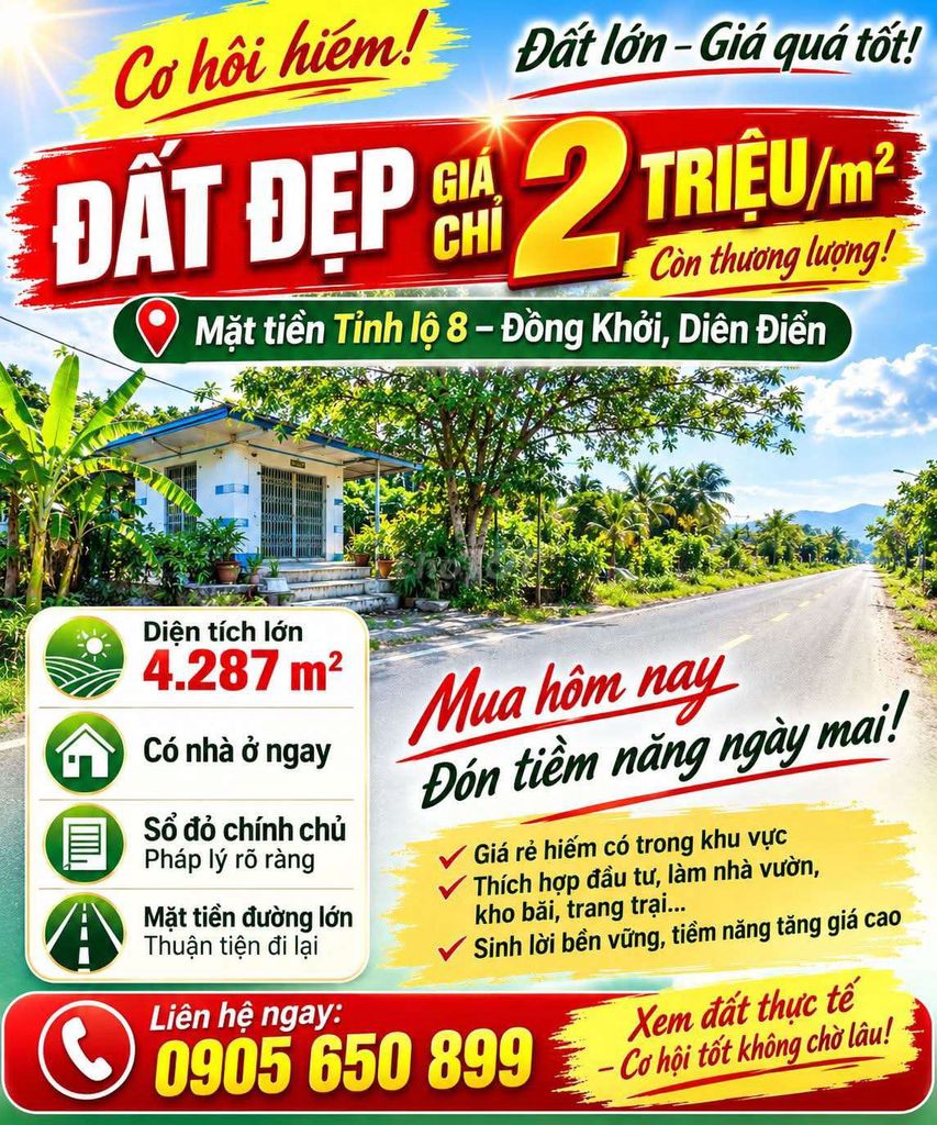 Đất lớn cho nhà đâu tư . ngay mặt đường Đồng Khởi Diên Điền Khánh Hòa