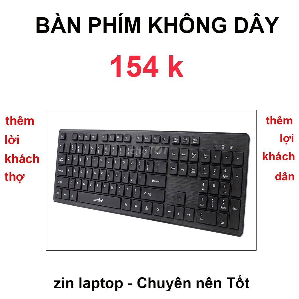 Bàn phím không dây full size có phím số riêng. Mua bán Phụ kiện (Màn hình, Chuột...) tại Thành phố Biên Hòa Đồng Nai được đăng bởi Zin Laptop hình 1