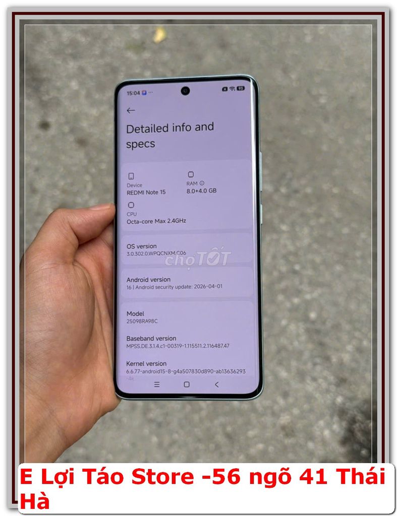 E pass Xiaomi Redmi Note 15 8GB/256GB Xám. Mua bán Điện thoại tại Quận Đống Đa Hà Nội được đăng bởi Nguyễn Tiến Lợi hình 1