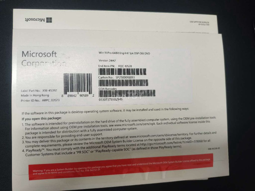 Microsoft Windows 11 Pro 64-bit OEM DSP OEI DVD. Mua bán Phụ kiện (Màn hình, Chuột...) tại Quận Gò Vấp Tp Hồ Chí Minh được đăng bởi Phongle hình 1