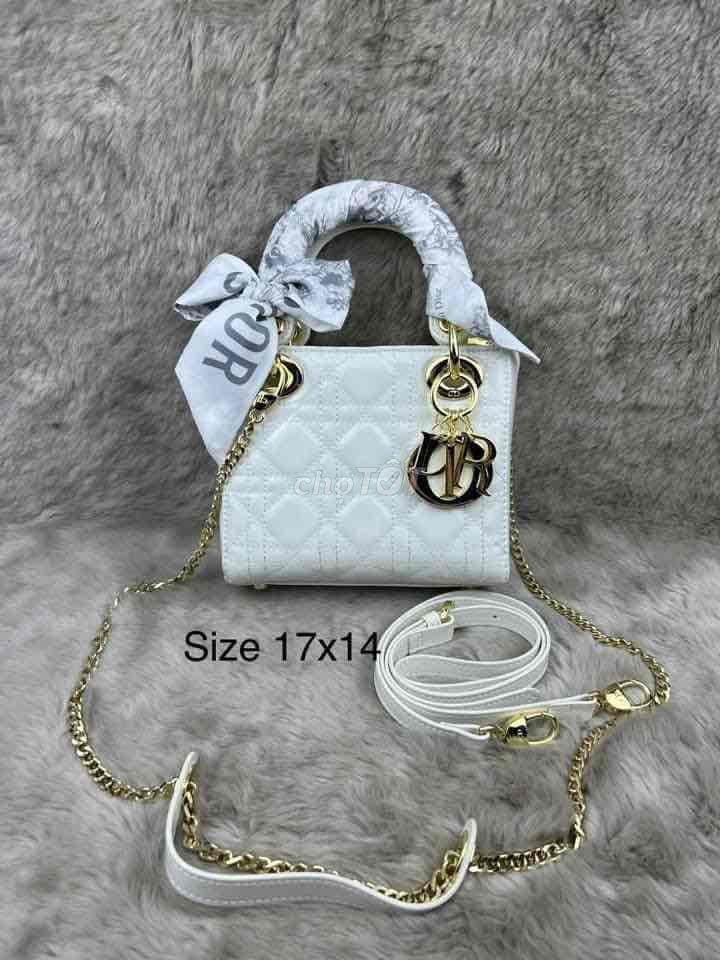 Đeo chéo DIOR size 17x14 da thật phủ bóng trắng