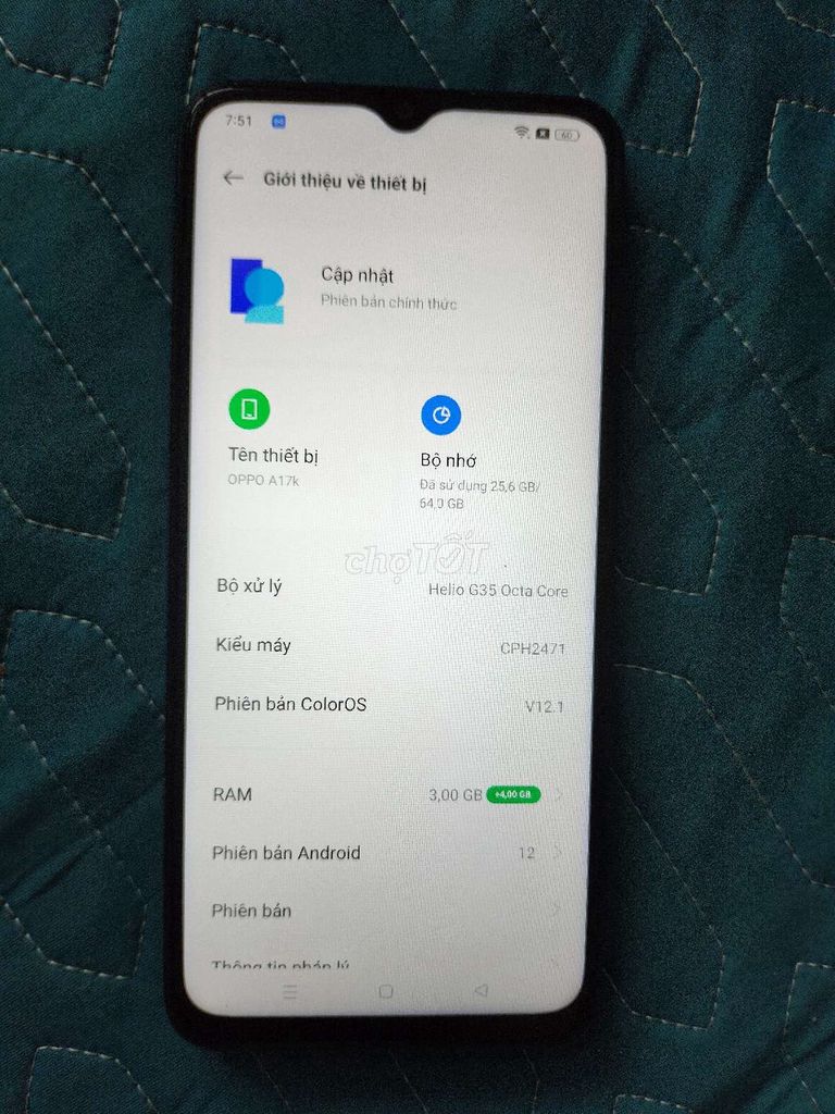 Cần bán Oppo A17k màu xanh còn rất đẹp