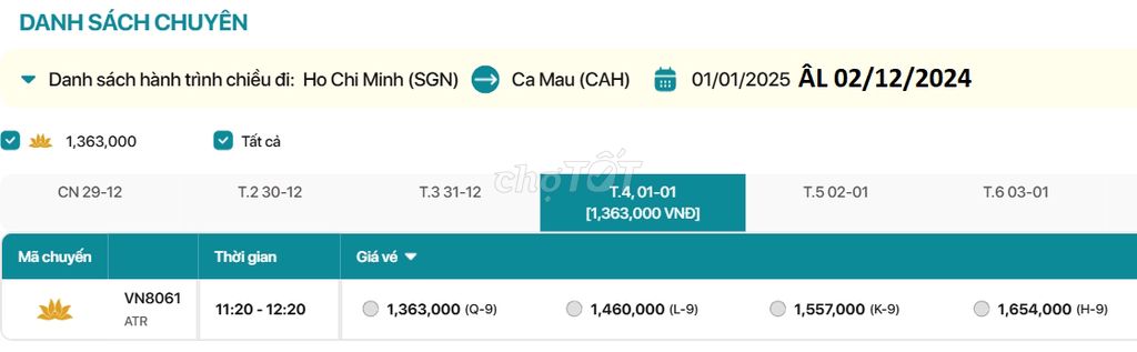 Hồ Chí Minh - Cà Mau  01/01/2025 ÂL 02/12/2024