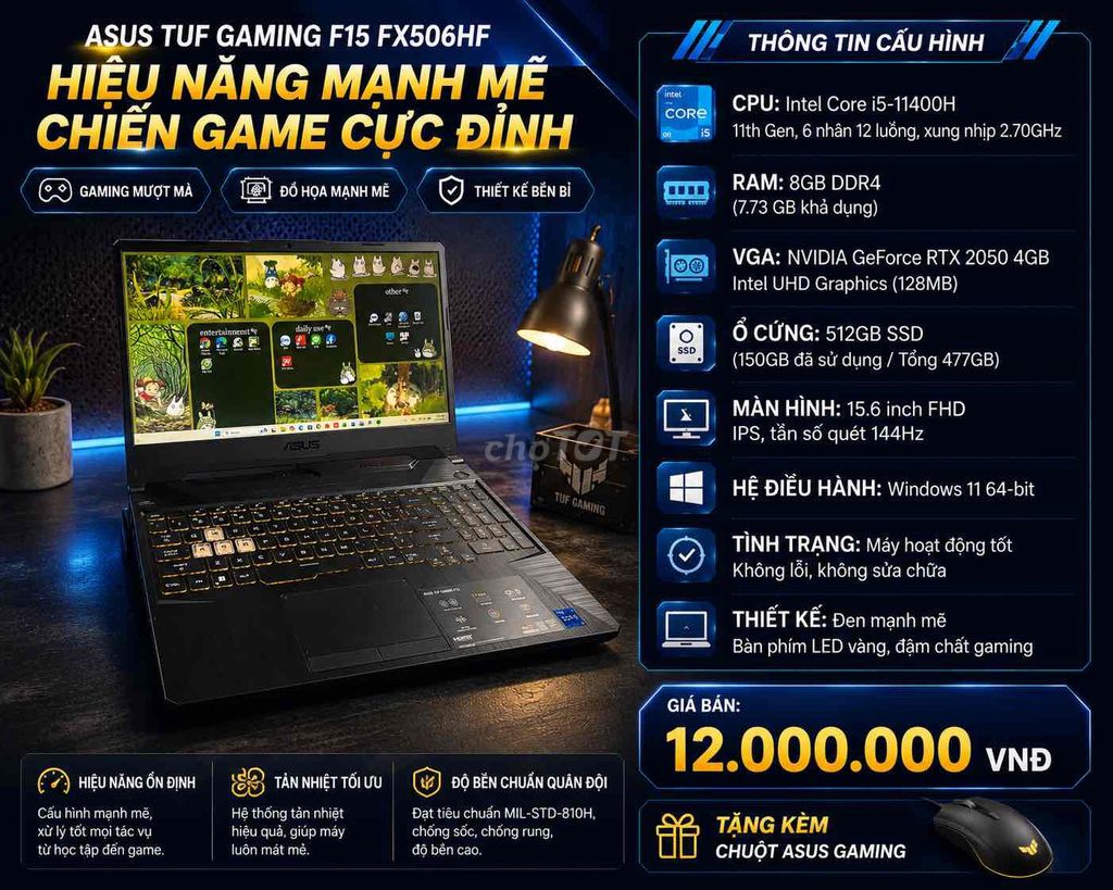 ASUS TUF GAMING F15 FX506HF i5-11400H 15.6 inch 8G. Mua bán Laptop tại Thành phố Thuận An Bình Dương được đăng bởi Nguyễn Hồng Nghi hình 1